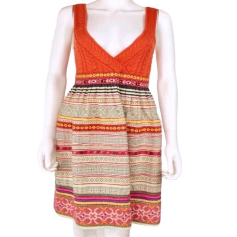 - Free People boho orange cable knit top embroidered skirt Sz 4